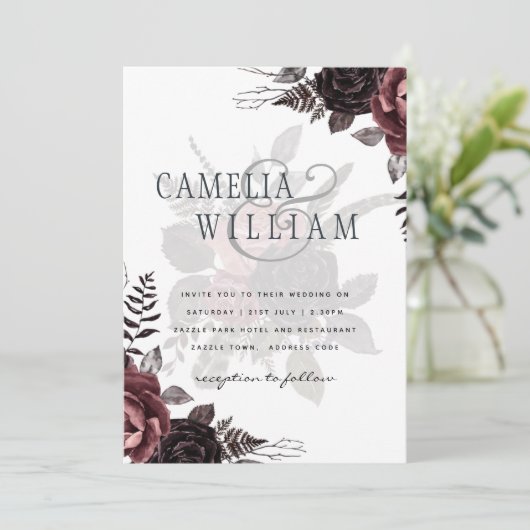 Donkerbruine zwarte Rozen bruiloft Herfst winter Kaart (Staand voorkant)