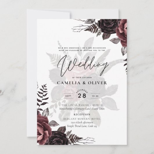 Donkerbruine zwarte Rozen bruiloft Herfst winter Kaart (Voorkant)