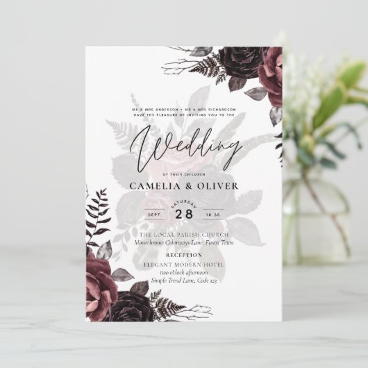 Donkerbruine zwarte Rozen bruiloft Herfst winter Kaart (Staand voorkant)