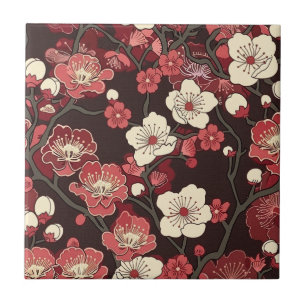 Donkerburgundy Sakura Bloem Motief Koraalbloesem Tegeltje