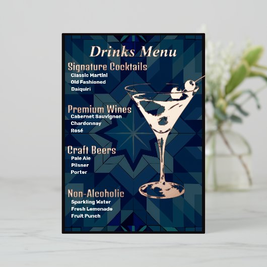 Donkerder Rand Gold-Foiled Beverage Menu (Staand Voorkant)