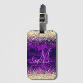donkerdonker paars goudfaux glitter monogram bagagelabel (Voorkant (verticaal))
