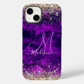 donkerdonker paars goudfaux glitter monogram Case-Mate iPhone case (Achterkant)