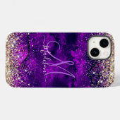 donkerdonker paars goudfaux glitter monogram Case-Mate iPhone case (Achterkant (horizontaal))