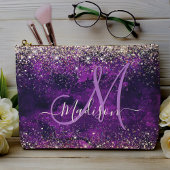 donkerdonker paars goudfaux glitter monogram etui