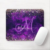 donkerdonker paars goudfaux glitter monogram muismat (Met muis)