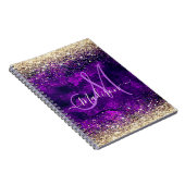 donkerdonker paars goudfaux glitter monogram notitieboek (Rechterzijde)