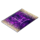 donkerdonker paars goudfaux glitter monogram notitieboek (Linkerzijde)