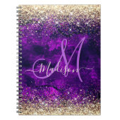 donkerdonker paars goudfaux glitter monogram notitieboek (Voorkant)