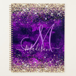 donkerdonker paars goudfaux glitter monogram planner