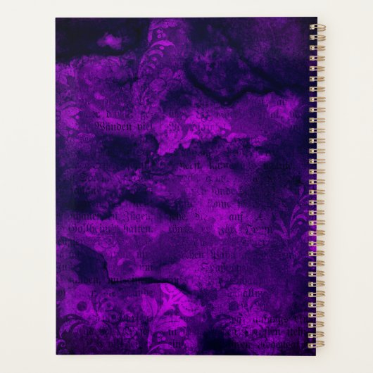 donkerdonker paars goudfaux glitter monogram planner (Achterkant)