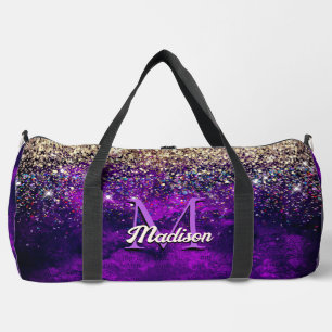 donkerdonker paars goudfaux glitter monogram plunjezak