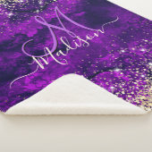 donkerdonker paars goudfaux glitter monogram sherpa deken (3/4)