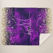 donkerdonker paars goudfaux glitter monogram sherpa deken (Voorkant (horizontaal))
