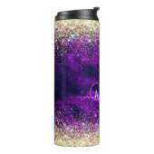 donkerdonker paars goudfaux glitter monogram thermosbeker (Gedraaid links)