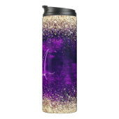 donkerdonker paars goudfaux glitter monogram thermosbeker (Geroteerd rechts)