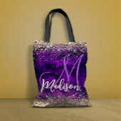 donkerdonker paars goudfaux glitter monogram tote bag