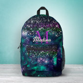 donkerdonkergroene paarse faux glitter monogram bedrukte rugzak