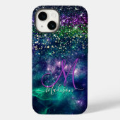 donkerdonkergroene paarse faux glitter monogram Case-Mate iPhone case (Achterkant)
