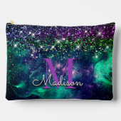 donkerdonkergroene paarse faux glitter monogram etui (Voorkant)