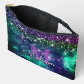donkerdonkergroene paarse faux glitter monogram etui (Open)