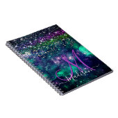 donkerdonkergroene paarse faux glitter monogram notitieboek (Rechterzijde)
