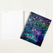 donkerdonkergroene paarse faux glitter monogram planner (Display)