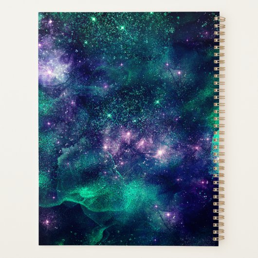 donkerdonkergroene paarse faux glitter monogram planner (Achterkant)