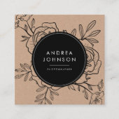 Donkerdrager Floral Rustic Kraft Botanical Modern Vierkante Visitekaartje (Voorkant)