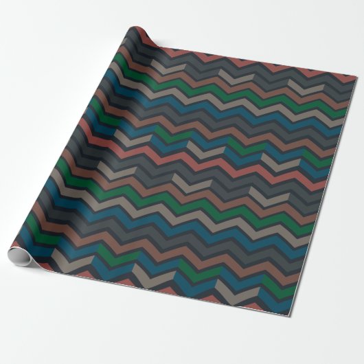 Donkere aarde boslandschap zigzag chevron cadeaupapier (Uitgerold)