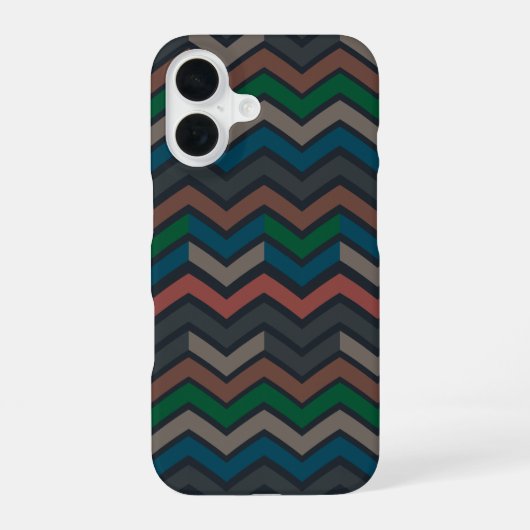 Donkere aarde boslandschap zigzag chevron iPhone 16 hoesje (Achterkant)