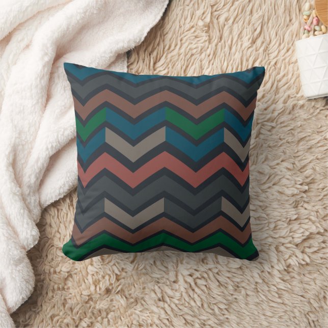 Donkere aarde boslandschap zigzag chevron kussen (Deken)
