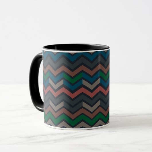 Donkere aarde boslandschap zigzag chevron mok (Voorkant links)