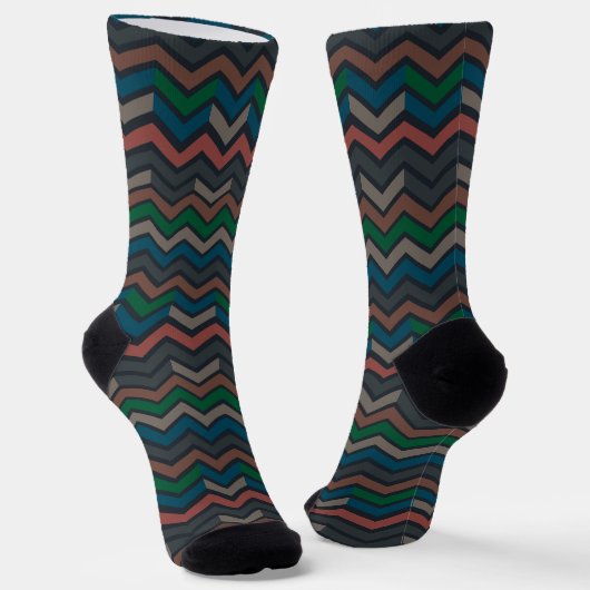 Donkere aarde boslandschap zigzag chevron sokken (Gebogen)