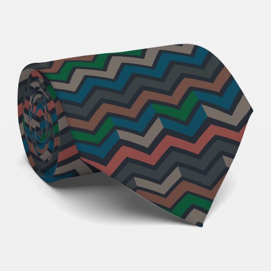 Donkere aarde boslandschap zigzag chevron stropdas (Opgerold)