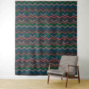 Donkere aarde boslandschap zigzag chevron wandkleed