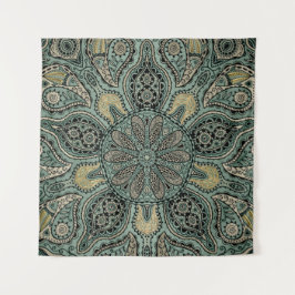 Donkere Aarde Tone Green Gold Indian Tapestry Mand Wandkleed