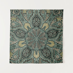 Donkere Aarde Tone Green Gold Indian Tapestry Mand Wandkleed