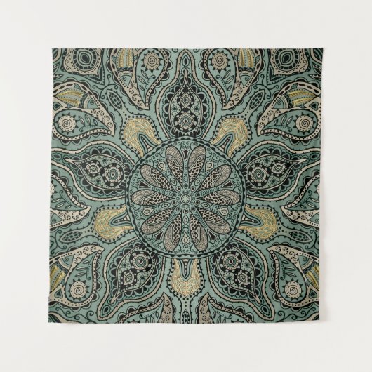 Donkere Aarde Tone Green Gold Indian Tapestry Mand Wandkleed (Voorkant)
