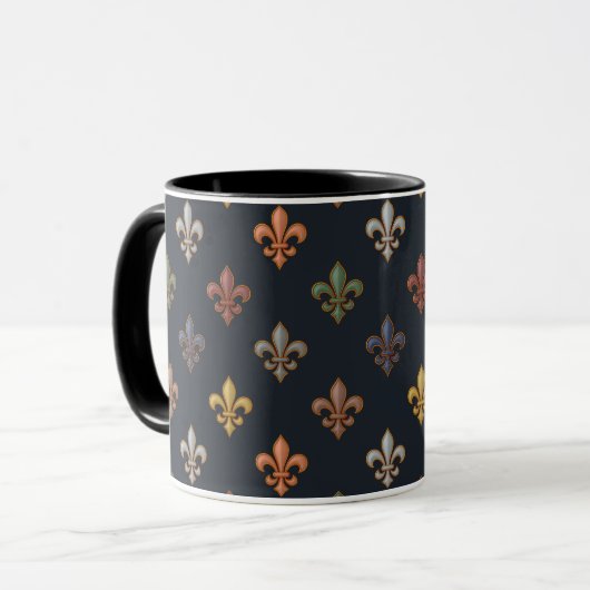 Donkere Aarde Woudlanden Fleur-de-lis Ontwerp Mok (Voorkant links)