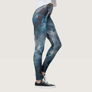 Donkere abstracte penseelstreken in blauwe en grij leggings