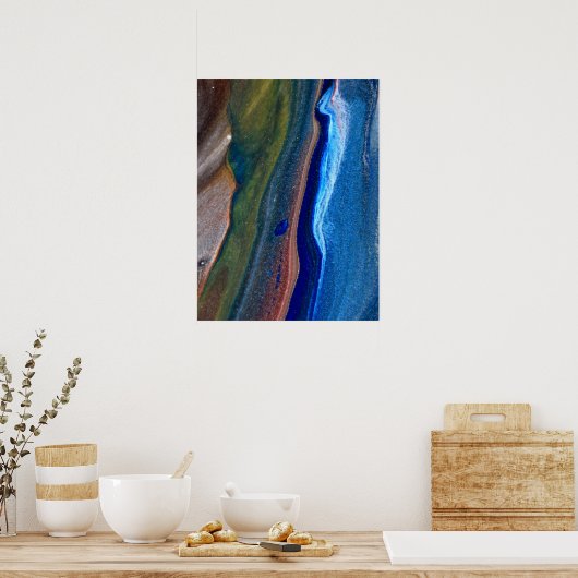 Donkere Abstracte zeestreepjes met metalen vloeist Poster (Keuken)