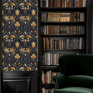 Donkere Academia Grijs en Goud Moody Decoratief Behang