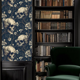 Donkere Academia Grijze Schedels Behang