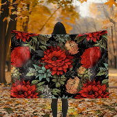 Donkere Academia Maximalist Red Dahlia Bloemen Fleece Deken