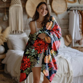 Donkere Academia Maximalist Red Dahlia Bloemen Fleece Deken