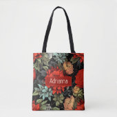 Donkere Academia Maximalist Red Dahlia Bloemen Tote Bag (Voorkant)