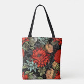 Donkere Academia Maximalist Red Dahlia Bloemen Tote Bag (Achterkant)