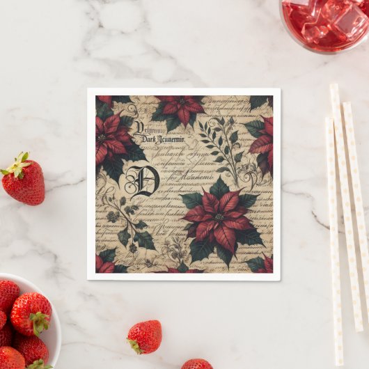 Donkere Academia Poinsettia Perkament Decoupage Servet (Insitu)