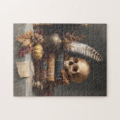 Donkere Academia Stilleven met schedel Legpuzzel (Horizontaal)